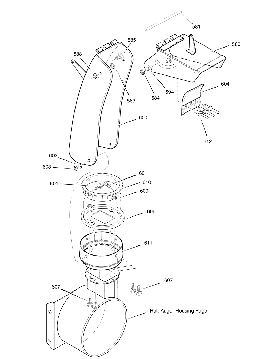Discharge Chute Diagram and Parts List for 1695373-6271200X43 2007 Briggs and Stratton Snow Blower